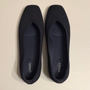 VIVALA Navy Knit Square-Toe Ballet Flats